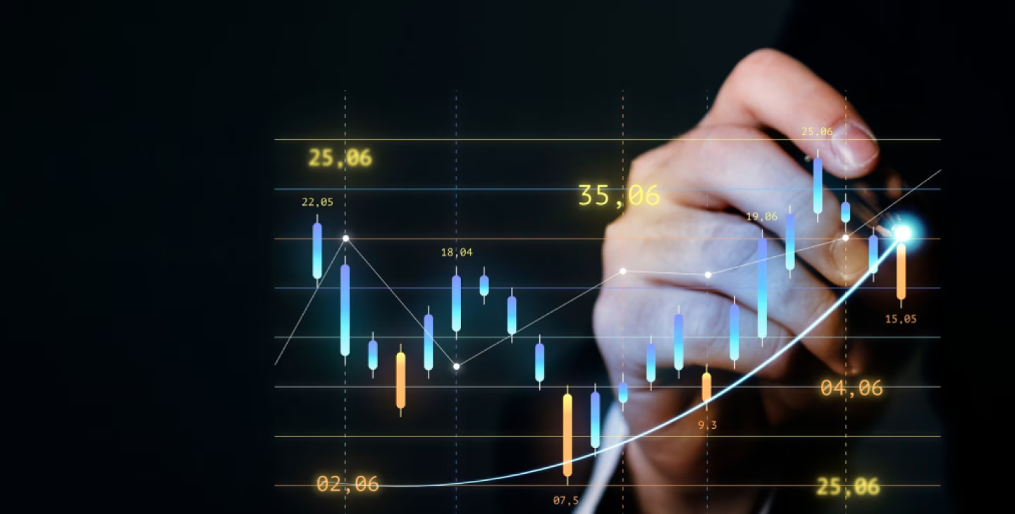 analyse de données financières avec graphique boursier interactif sur écran virtuel