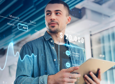 Analyste financier consultant des données numériques interactives sur tablette